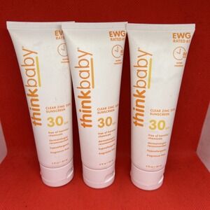 Thinkbaby, Clear Zinc 20% Sunscreen, SPF 30, Fragrance-Free, 3 fl oz - LOT of 3